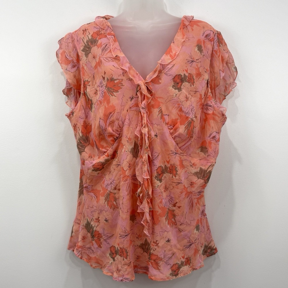 VTG Y2K Worthington 100% Silk Top 2X Fairy Dainty Babydoll Romantic Ruffle